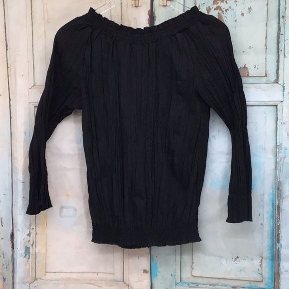 Harve Bernard Womans Small Black Long Sleeve Crape Button Blouse Tassels - Picture 2 of 8